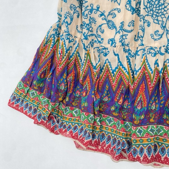 Free People Skirt Small Cream Multicolor Sunrise Voile Maxi Boho Tiered Festival - Picture 4 of 9